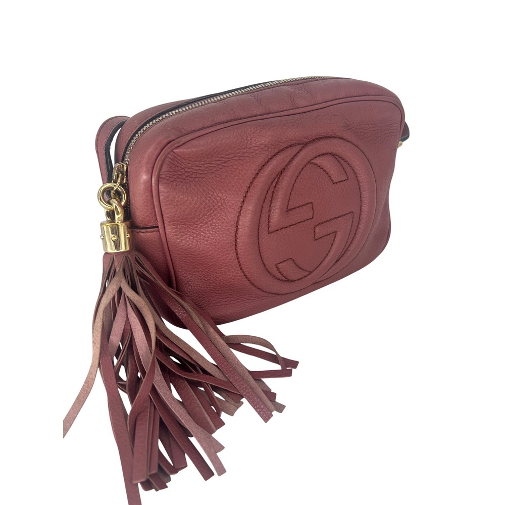 Gucci Soho Disco Crossbody Bag Pink Pebbled Leather Tassel Shoulder Bag - Picture 5 of 16